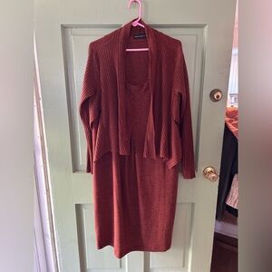 Gershon Bram Wool Dress built in sweater cardigan lagenlook maroon